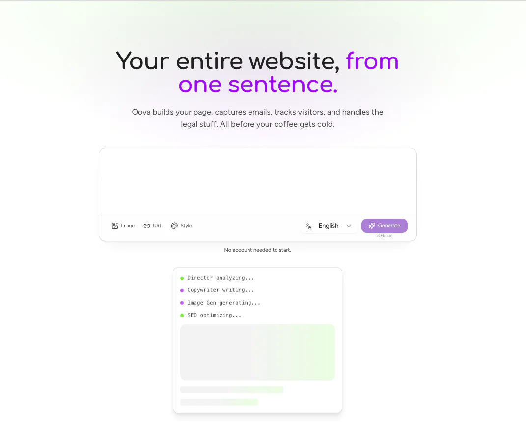 Screenshot 1 of Oova.ai | Free AI-Generated Landing Pages