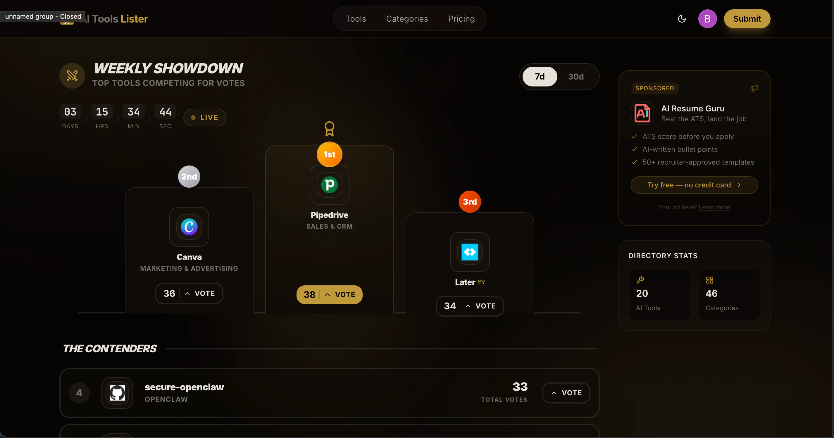 Screenshot 1 of AI Tools Lister